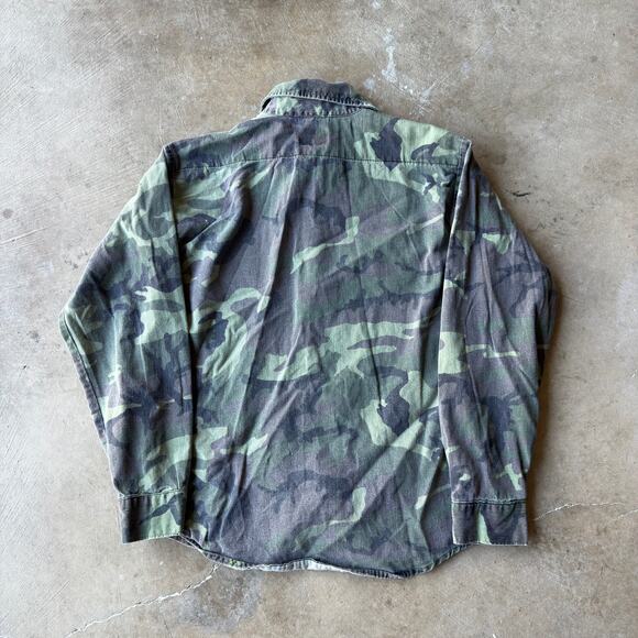 VINTAGE 80S 90S FIVE BROTHER CAMO BUTTON UP SHIRT GREEN OUTDOORS MENS MEDIUM - Picture 3 of 5